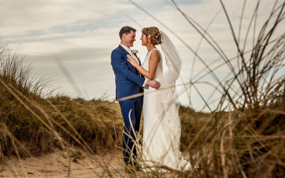 Bride and groom on wedding day for a Broadhaven Bay Hotel Wedding