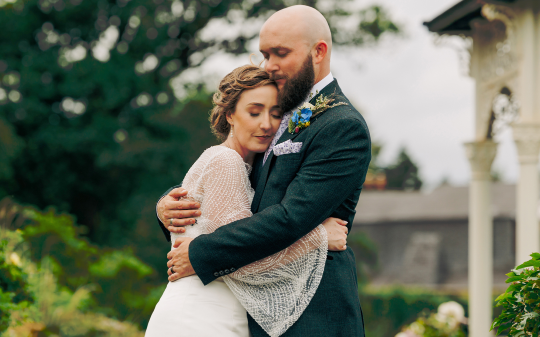 Bride and groom on wedding day in Glenlo Abbey Hotel & Estate